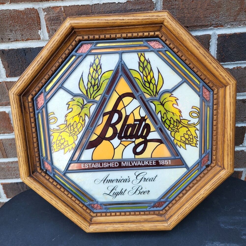 Vintage Blatz Beer Faux Stained-Glass Wall Bar Sign 1970s
